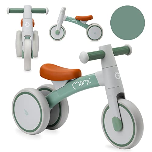 Momi Unisex – Babys Tedi Kinderlaufrad für Mädchen und Jungen (max. Körpergewicht 25 kg), Mini-Laufdreirad mit pannensicheren Kunststoffrädern, Leichter Metallrahmen – 1,2kg, Grün